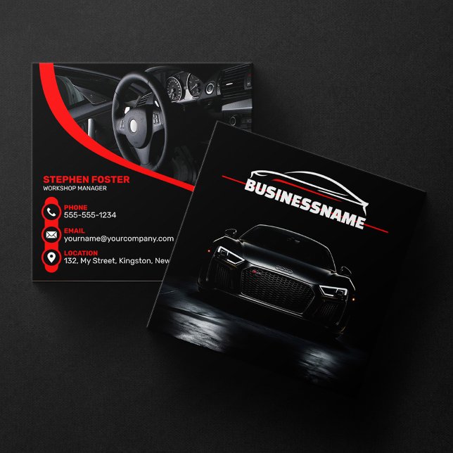 Red & Black Professional Automotive Car Detailing Square Business Card (Creator Uploaded)