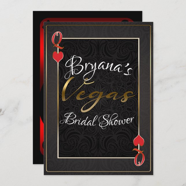 Red Black Queen of Hearts Vegas Bridal Shower Invitation (Front/Back)