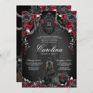 Red & Black Quinceanera Halloween Gothic Princess  Invitation