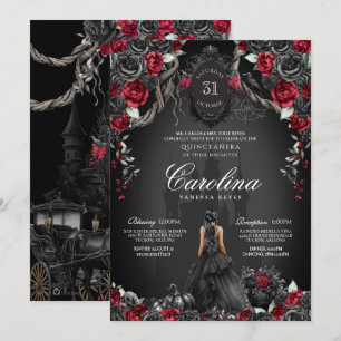 Red & Black Quinceanera Halloween Gothic Princess Invitation