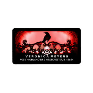 Red & Black Raven Halloween Address Label