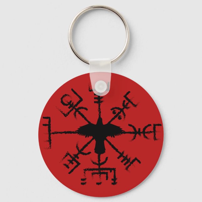 Red & Black Raven Vegvisir Protection Sigil Key Ring (Front)