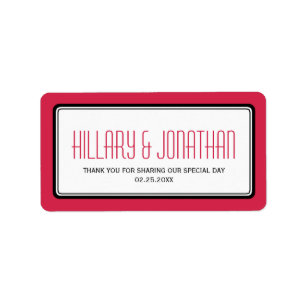 Red black rectangular frame wedding favour labels
