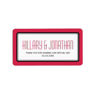 Red black rectangular frame wedding favour labels