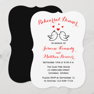 Red & Black Rehearsal Dinner Lovebirds Wedding Invitation