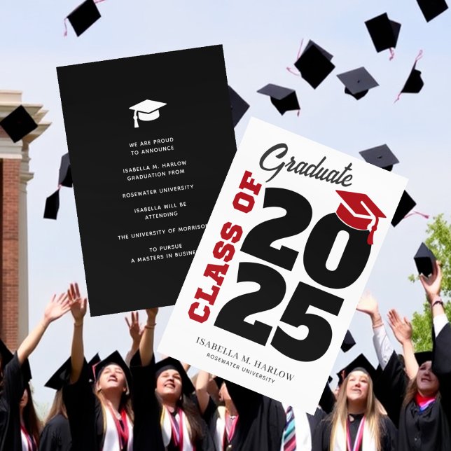 Red Black Retro University College Graduation Announcement (Creator Uploaded)