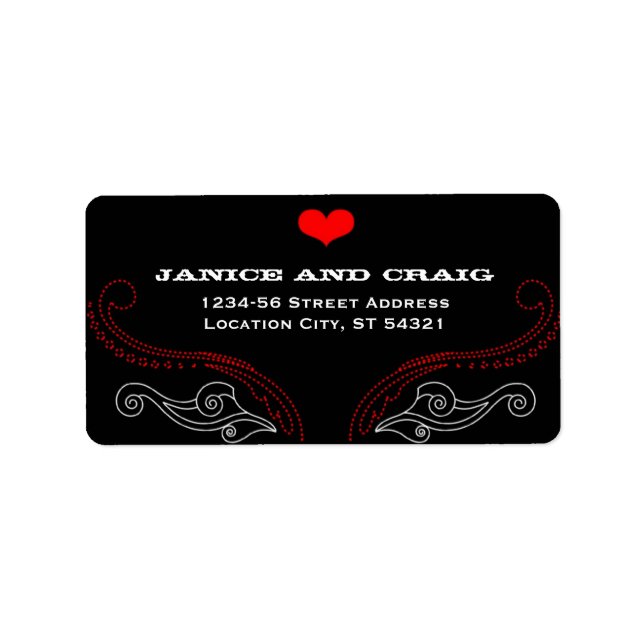 Red & Black Rock 'n' Roll Music Themed Wedding Label (Front)