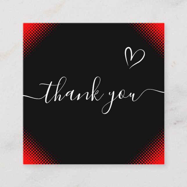 Red & Black Romantic Thank You Passion Stylish  Square Business Card (Front)
