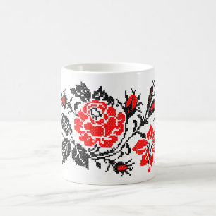 Red&Black Rose cross-stitch Russian Pattern Coffee Mug