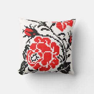 Red&Black Rose cross-stitch Russian Pattern Cushion