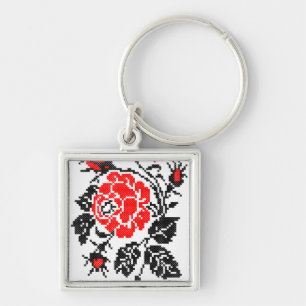 Red&Black Rose cross-stitch Russian Pattern Key Ring