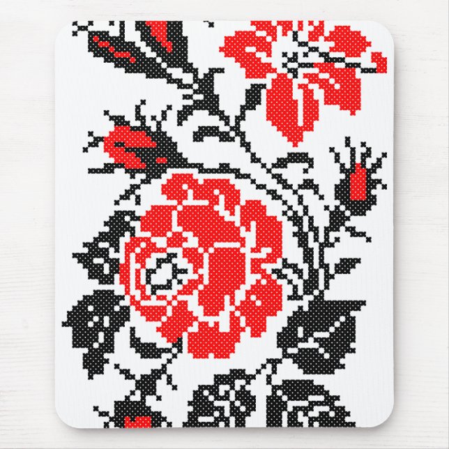 Red&Black Rose cross-stitch Russian Pattern Mouse Pad (Front)