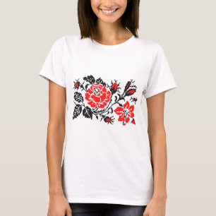 Red&Black Rose cross-stitch Russian Pattern T-Shirt