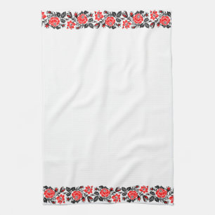 Red&Black Rose cross-stitch Russian Pattern Tea Towel