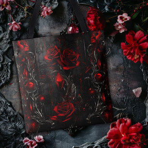 Red & Black Rose Design Tote Bag