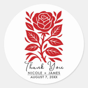 Red & Black Rose Floral Bridal Shower Classic Round Sticker