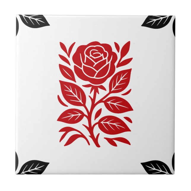 Red & Black Rose Floral Modern Minimal Glam Tile (Front)