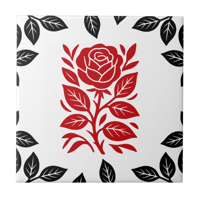 Red & Black Rose Floral Modern Minimal Glam Tile (Front)