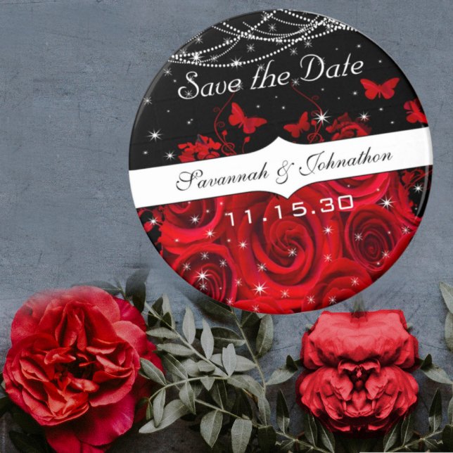 Red Black Rose Heart Save the Date Under Stars Magnet (Creator Uploaded)