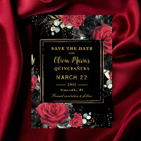 Red Black Roses Floral Gold Quinceanera Sweet 16