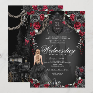 Red Black Roses Quinceanera Gothic Halloween  Invitation