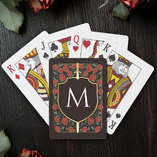 Red & Black Royal Mediaeval Sword & Shield Monogra Playing Cards