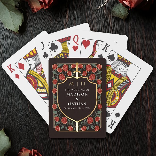 Red Black Royal Sword Shield Wedding Favour Playing Cards (Creator Uploaded)