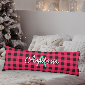 Red Black Rustic Buffalo Check Plaid Monogrammed Body Cushion