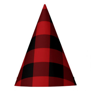 Red & Black Rustic Buffalo Plaid Birthday Party Party Hat