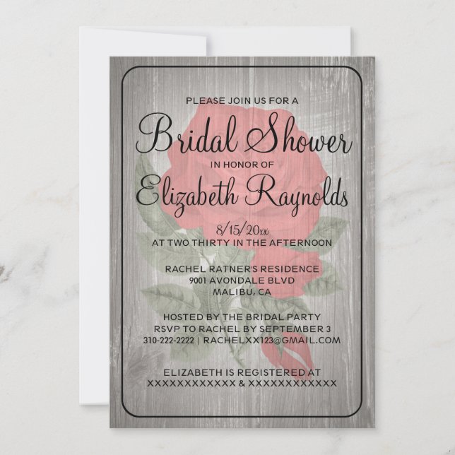 Red Black Rustic Floral Bridal Shower Invitations (Front)