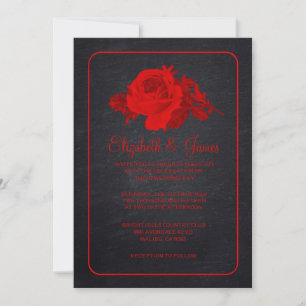 Red Black Rustic Floral/Flower Wedding Invitations