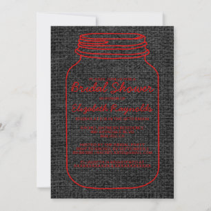 Red Black Rustic Mason Jar Bridal Shower Invites