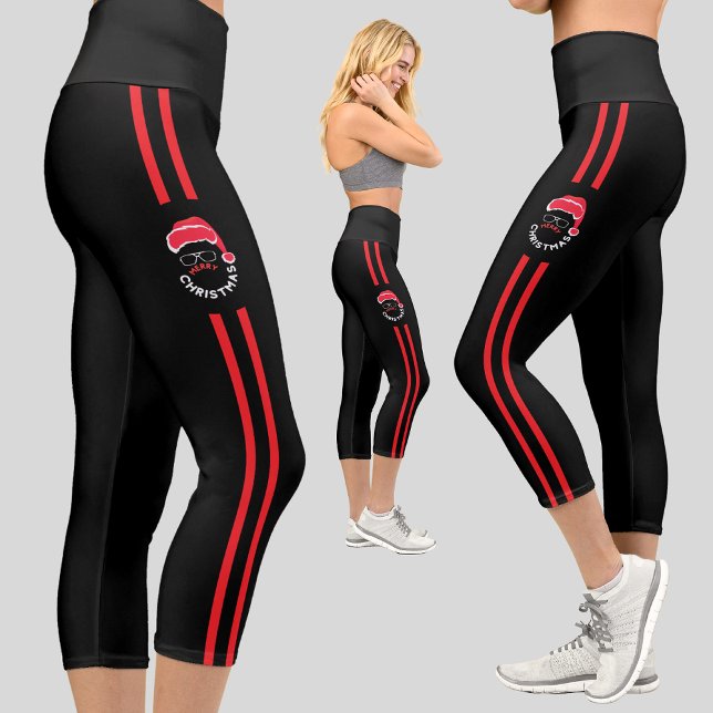 Red Black Santa Christmas Holiday Party Capri Leggings (Creator Uploaded)