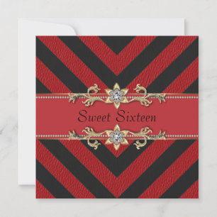 Red Black Sassy Stripe Sweet Sixteen Invitation