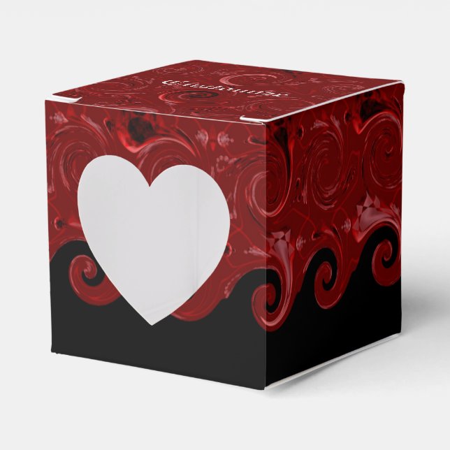 Red & Black Satin Curls Heart Favour Box (Front Side)