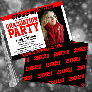 Red Black School Colours Photo Graduation Invitation