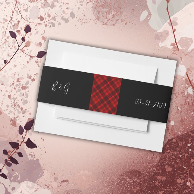 red black scottish celtic tartan wedding pattern invitation belly band (Creator Uploaded)