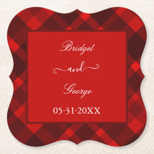 red black scottish celtic tartan wedding pattern paper coaster