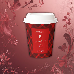 red black scottish celtic tartan wedding pattern paper cups