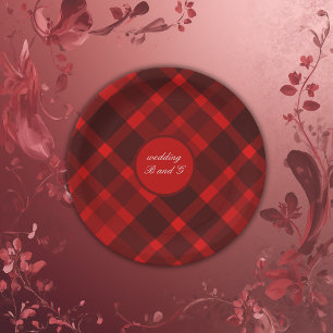 red black scottish celtic tartan wedding pattern paper plate