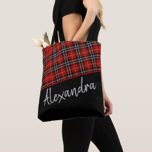 Red Black Scottish Tartan Pattern Personalised Tote Bag