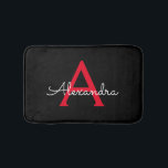 Red Black Script Girly Monogram Name Bath Mat<br><div class="desc">Black and Red Simple Script Monogram Name Bath Mats. This makes the perfect graduation,  birthday,  wedding,  bridal shower,  anniversary,  baby shower or bachelorette party gift for someone that loves glam luxury and chic styles.</div>