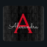 Red Black Script Girly Monogram Name Cutting Board<br><div class="desc">Black and Red Simple Script Monogram Name Cutting Board. This makes the perfect graduation,  birthday,  wedding,  bridal shower,  anniversary,  baby shower or bachelorette party gift for someone that loves glam luxury and chic styles.</div>