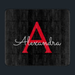 Red Black Script Girly Monogram Name Cutting Board<br><div class="desc">Black and Red Simple Script Monogram Name Cutting Board. This makes the perfect graduation,  birthday,  wedding,  bridal shower,  anniversary,  baby shower or bachelorette party gift for someone that loves glam luxury and chic styles.</div>