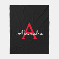 Red Black Script Girly Monogram Name