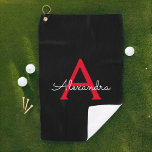 Red Black Script Girly Monogram Name Golf Towel<br><div class="desc">Black and Red Monogram Name Golf Towel. This makes the perfect sweet 16 birthday,  wedding,  bridal shower,  anniversary,  baby shower or bachelorette party gift for someone that loves glam luxury and chic styles.</div>
