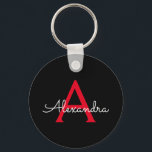 Red Black Script Girly Monogram Name Key Ring<br><div class="desc">Black and Red Simple Script Monogram Name Keychains (Key Chain). This makes the perfect sweet 16 birthday,  wedding,  bridal shower,  anniversary,  baby shower or bachelorette party gift for someone that loves glam luxury and chic styles.</div>