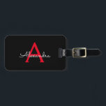 Red Black Script Girly Monogram Name Luggage Tag<br><div class="desc">Black and Red Monogram Add your own Name Script Luggage Bag Tag The bag tag makes the perfect sweet 16 birthday,  wedding,  bridal shower,  baby shower or bachelorette party gift for someone decorating her room in style.</div>