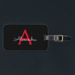 Red Black Script Girly Monogram Name Luggage Tag<br><div class="desc">Black and Red Monogram Add your own Name Script Luggage Bag Tag The bag tag makes the perfect sweet 16 birthday,  wedding,  bridal shower,  baby shower or bachelorette party gift for someone decorating her room in style.</div>