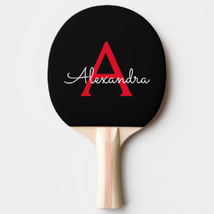 Red Black Script Girly Monogram Name Ping Pong Paddle